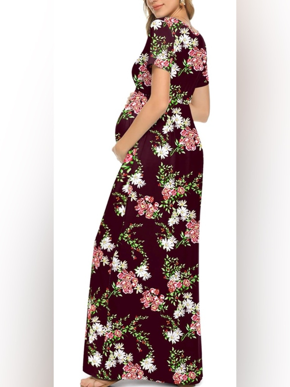 Xpenyo Maternity Maxi Dress Women Casual Wrap Long Baby Shower Pregnancy Dresses - Picture 3 of 9